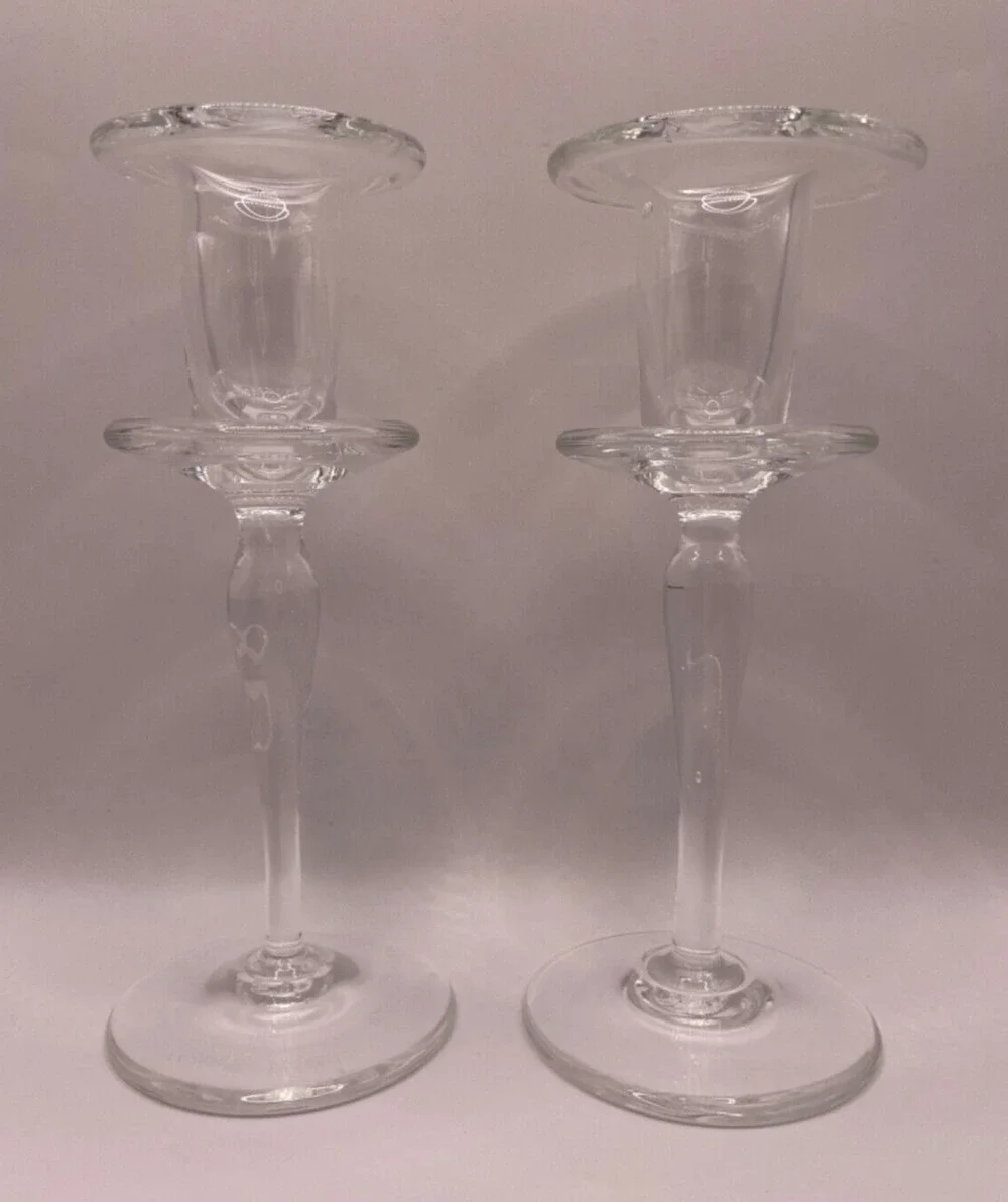 Rare Vintage Handblown -Signed Union Street Candlestick Holders Set of 2